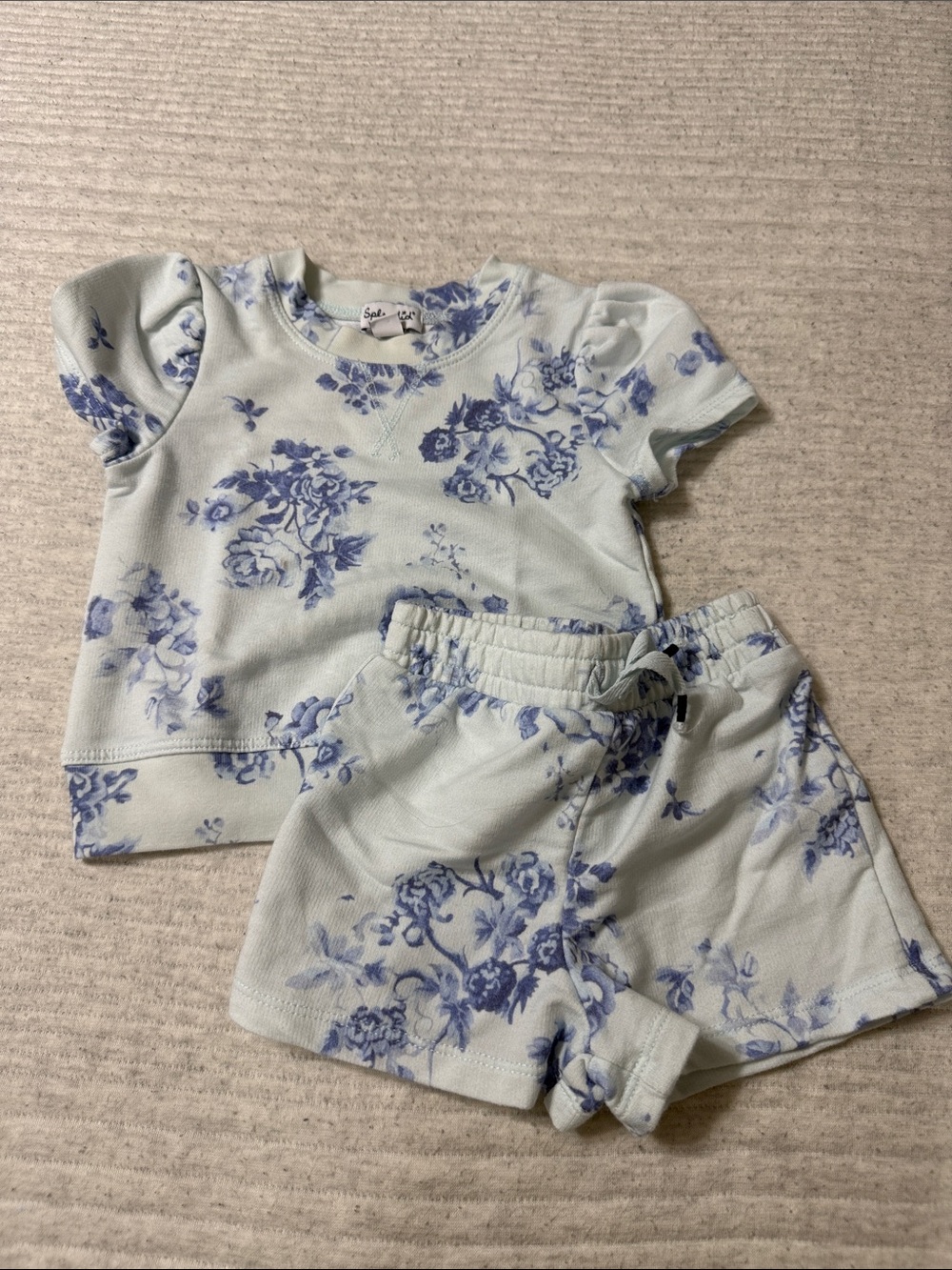 Splendid Blue Floral Puff-Sleeve Tee & Shorts Set